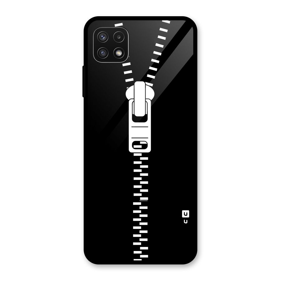 Black Zipper Glass Back Case for Galaxy A22 5G
