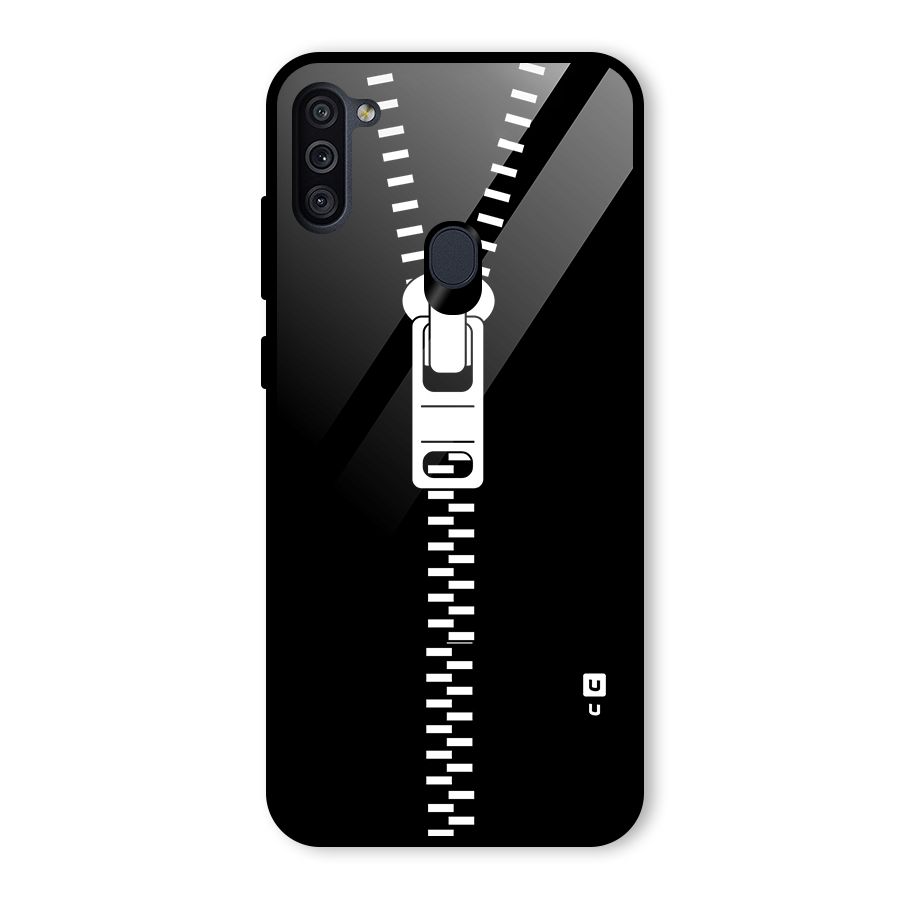 Black Zipper Glass Back Case for Galaxy M11