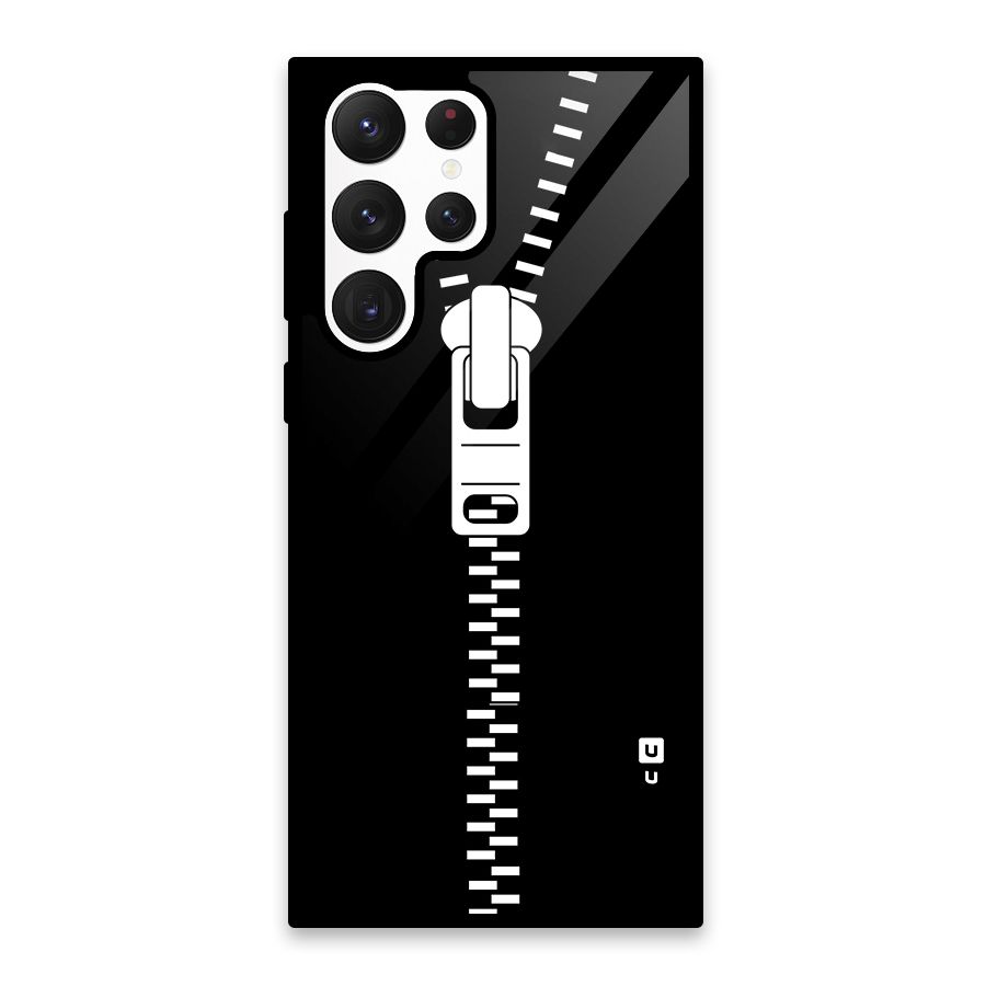 Black Zipper Glass Back Case for Galaxy S22 Ultra 5G
