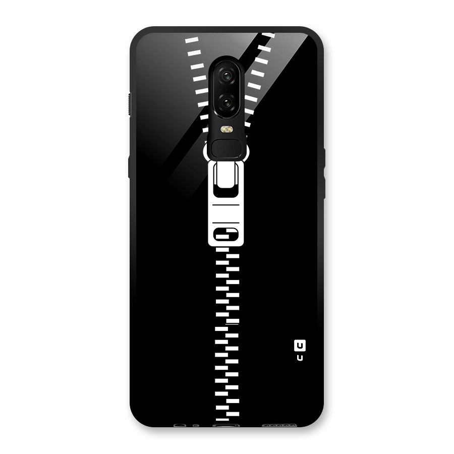 Black Zipper Glass Back Case for OnePlus 6