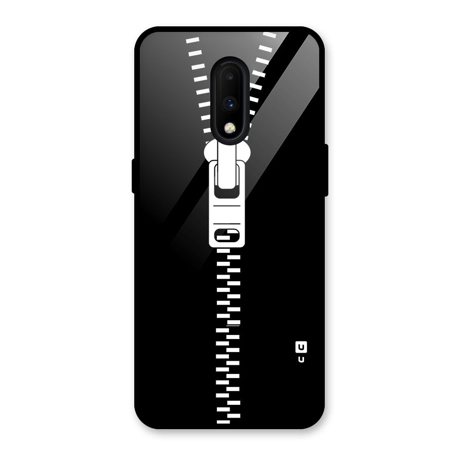 Black Zipper Glass Back Case for OnePlus 7