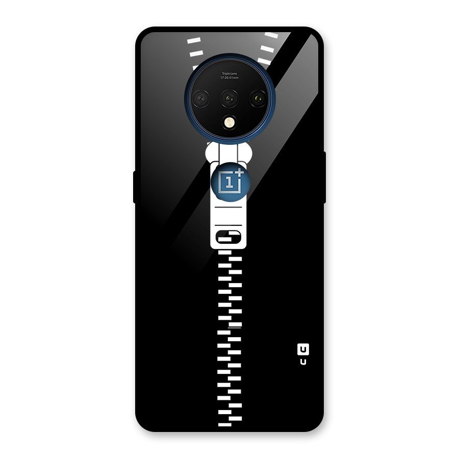 Black Zipper Glass Back Case for OnePlus 7T