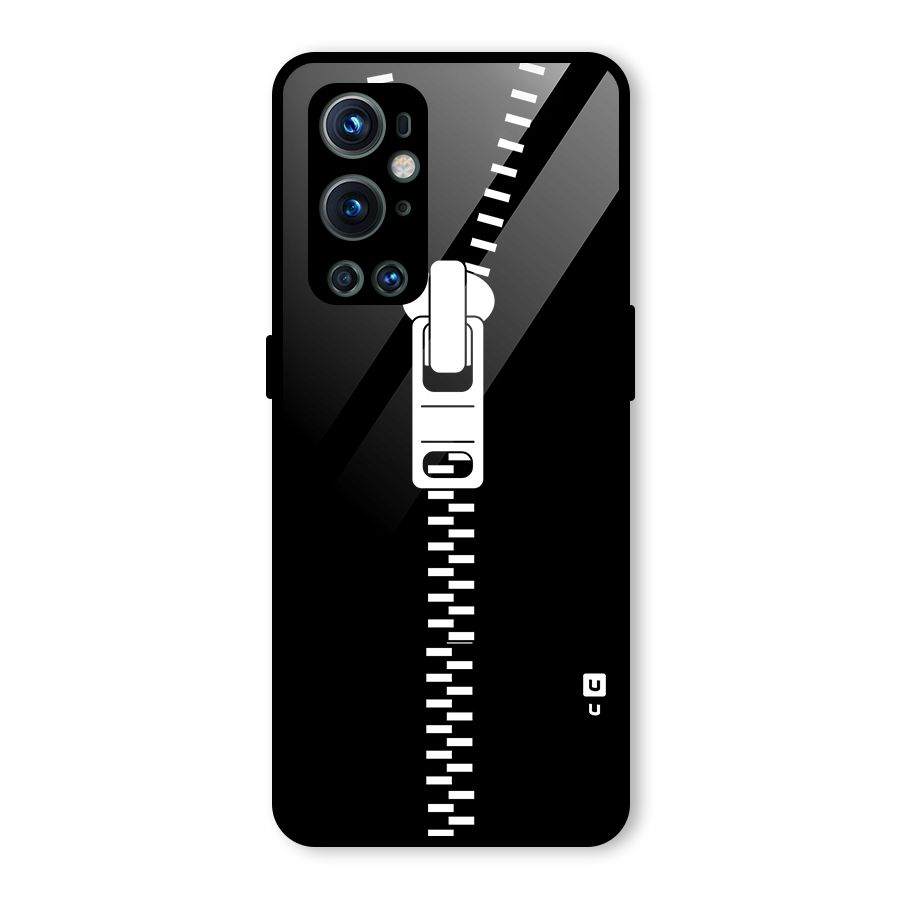 Black Zipper Glass Back Case for OnePlus 9 Pro