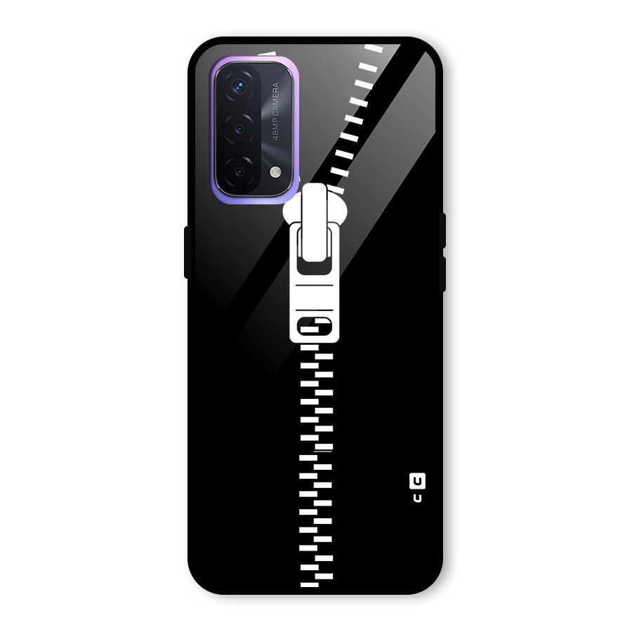 Black Zipper Glass Back Case for Oppo A74 5G