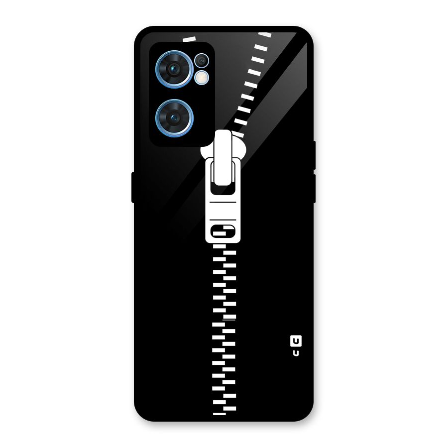 Black Zipper Glass Back Case for Oppo Reno7 5G