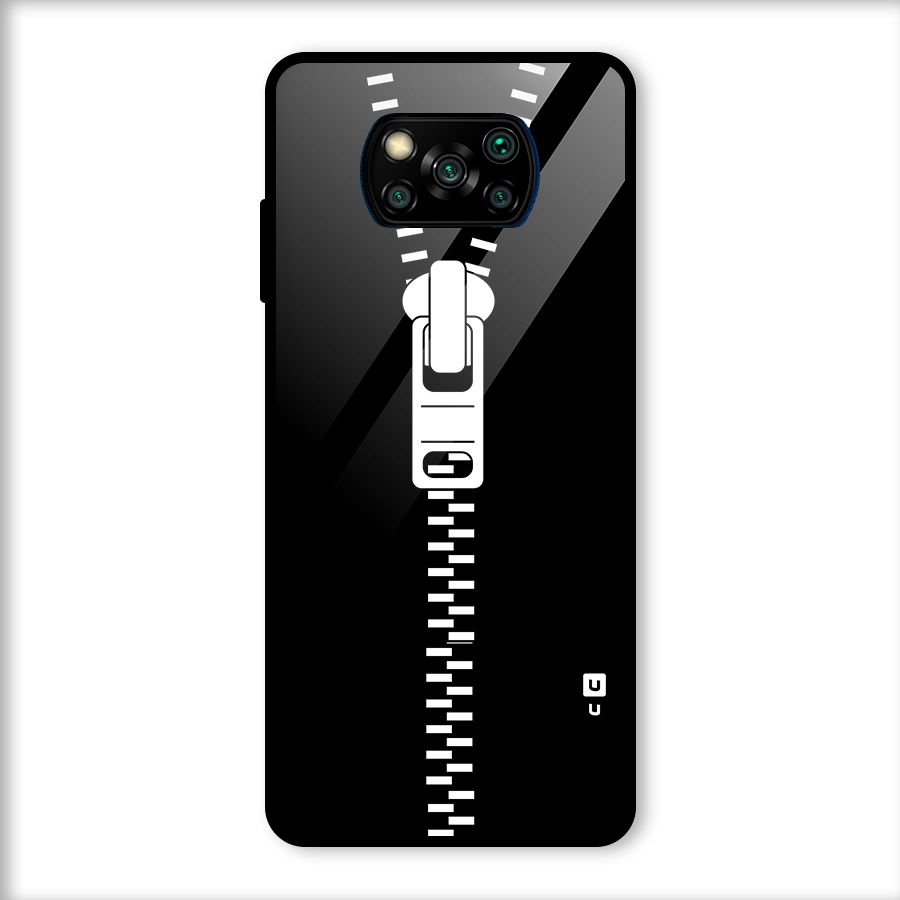 Black Zipper Glass Back Case for Poco X3
