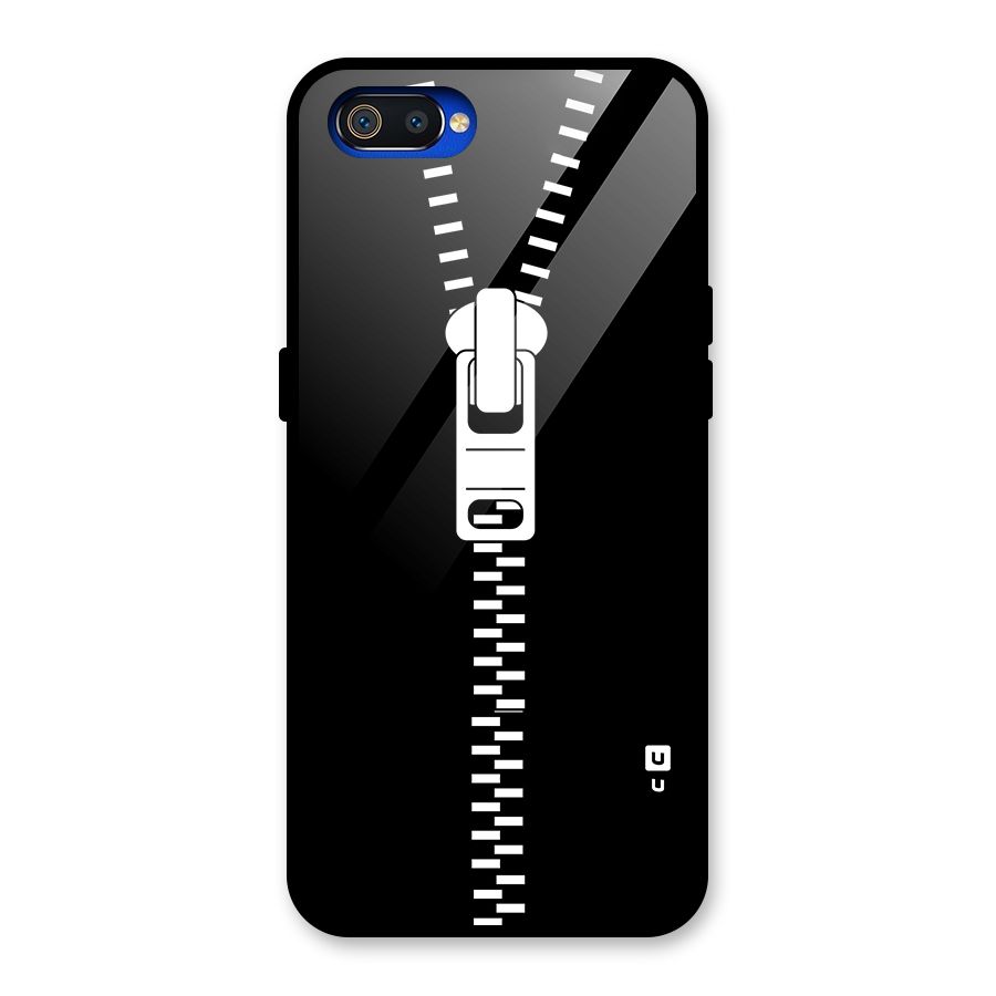 Black Zipper Glass Back Case for Realme C2