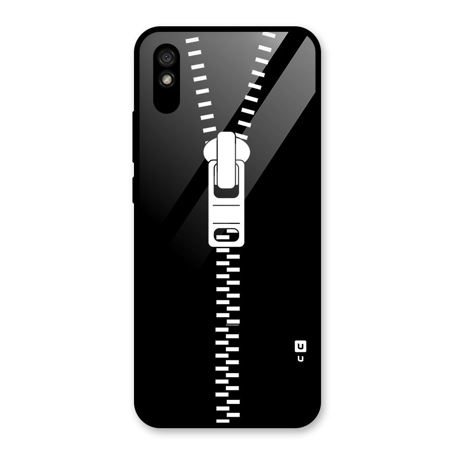 Black Zipper Glass Back Case for Redmi 9A