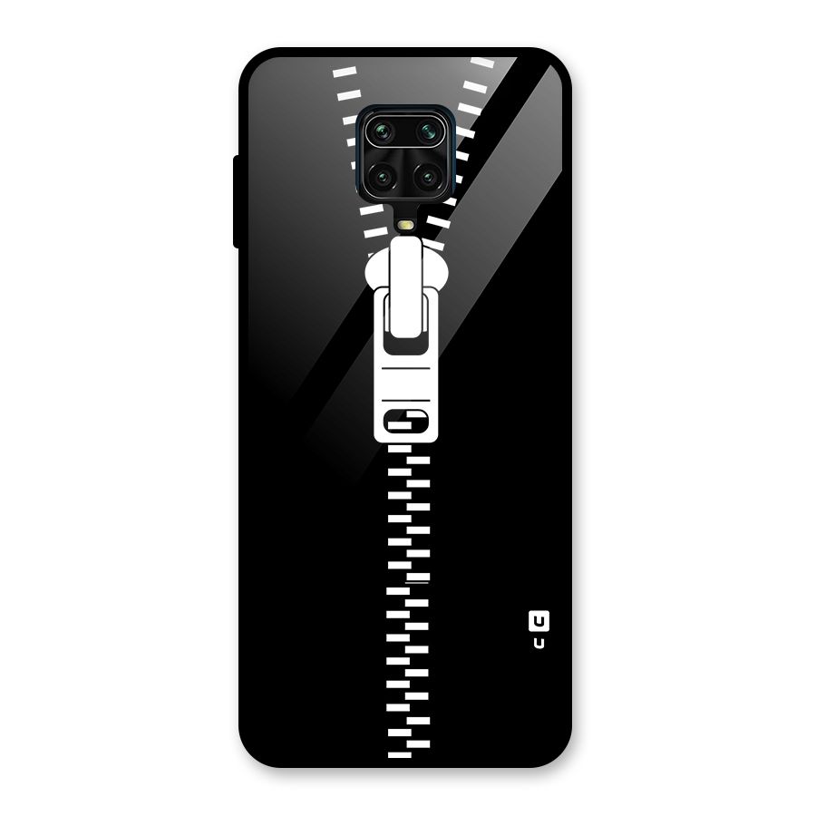 Black Zipper Glass Back Case for Redmi Note 9 Pro
