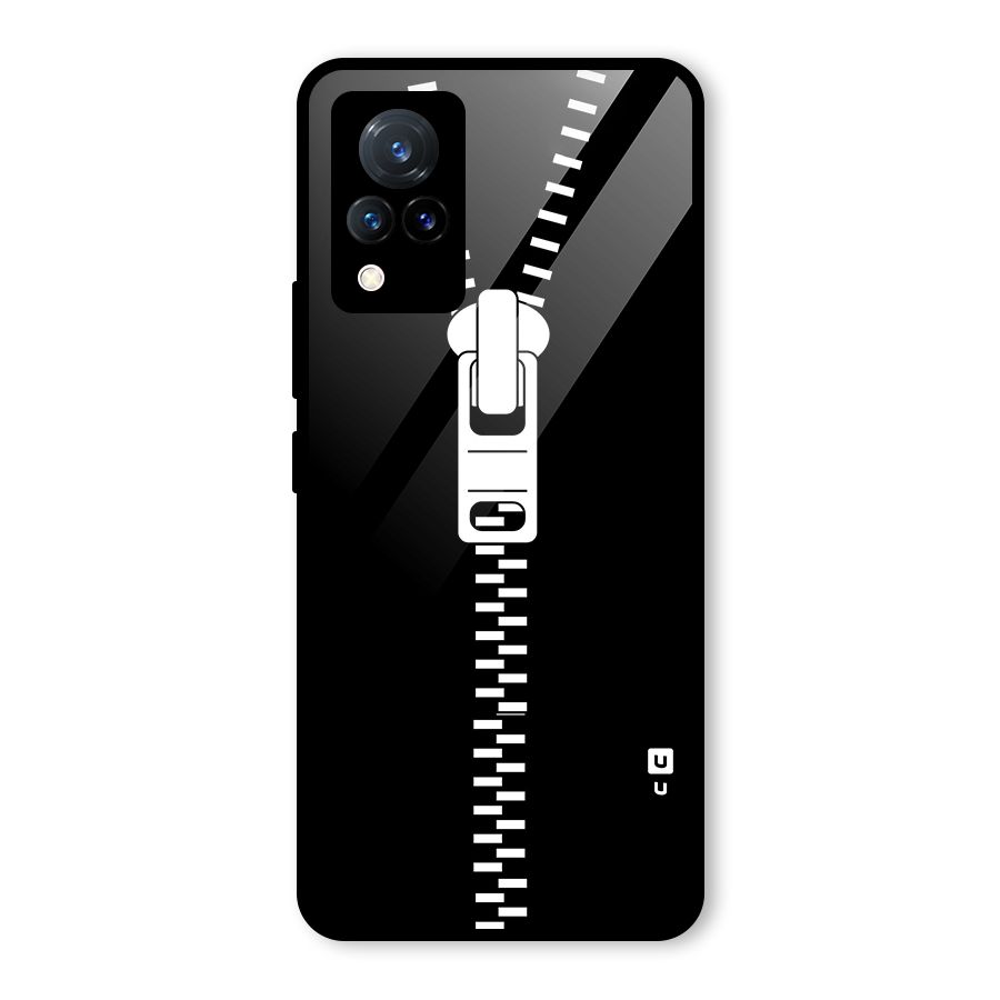 Black Zipper Glass Back Case for Vivo V21 5G