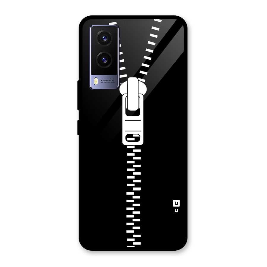 Black Zipper Glass Back Case for Vivo V21e 5G