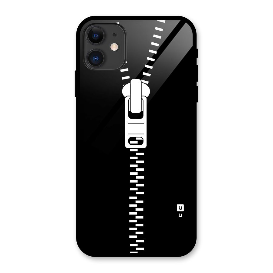Black Zipper Glass Back Case for iPhone 11