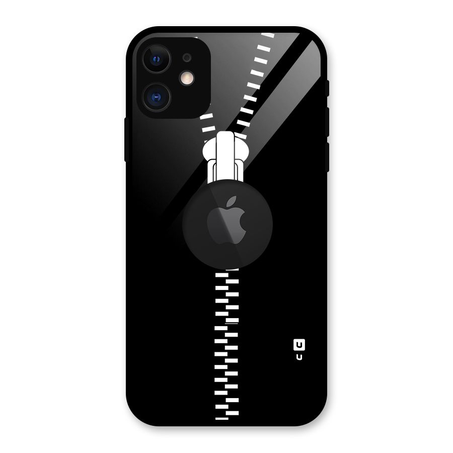 Black Zipper Glass Back Case for iPhone 11 Logo Cut