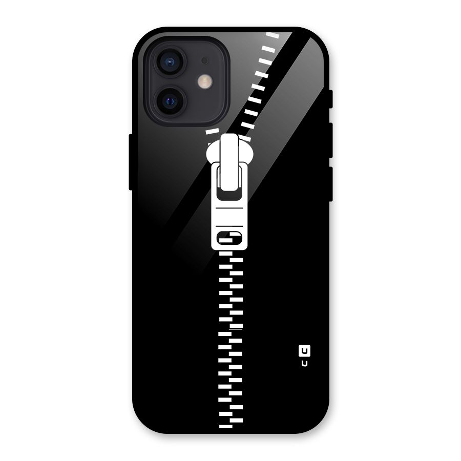 Black Zipper Glass Back Case for iPhone 12
