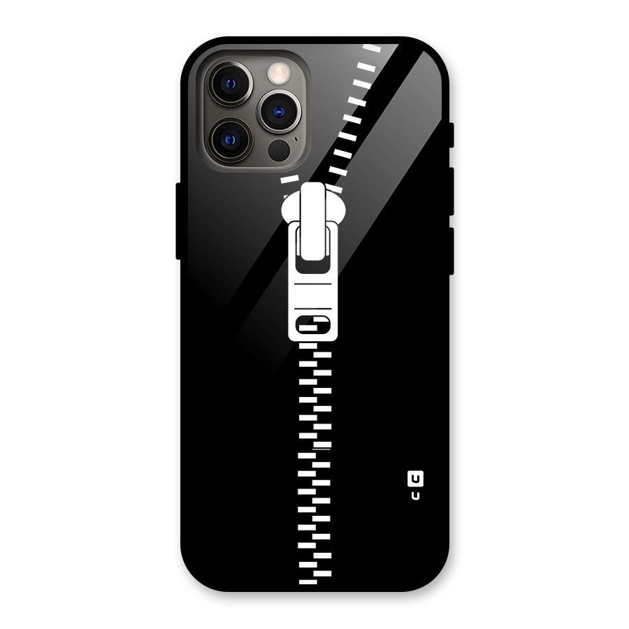 Black Zipper Glass Back Case for iPhone 12 Pro