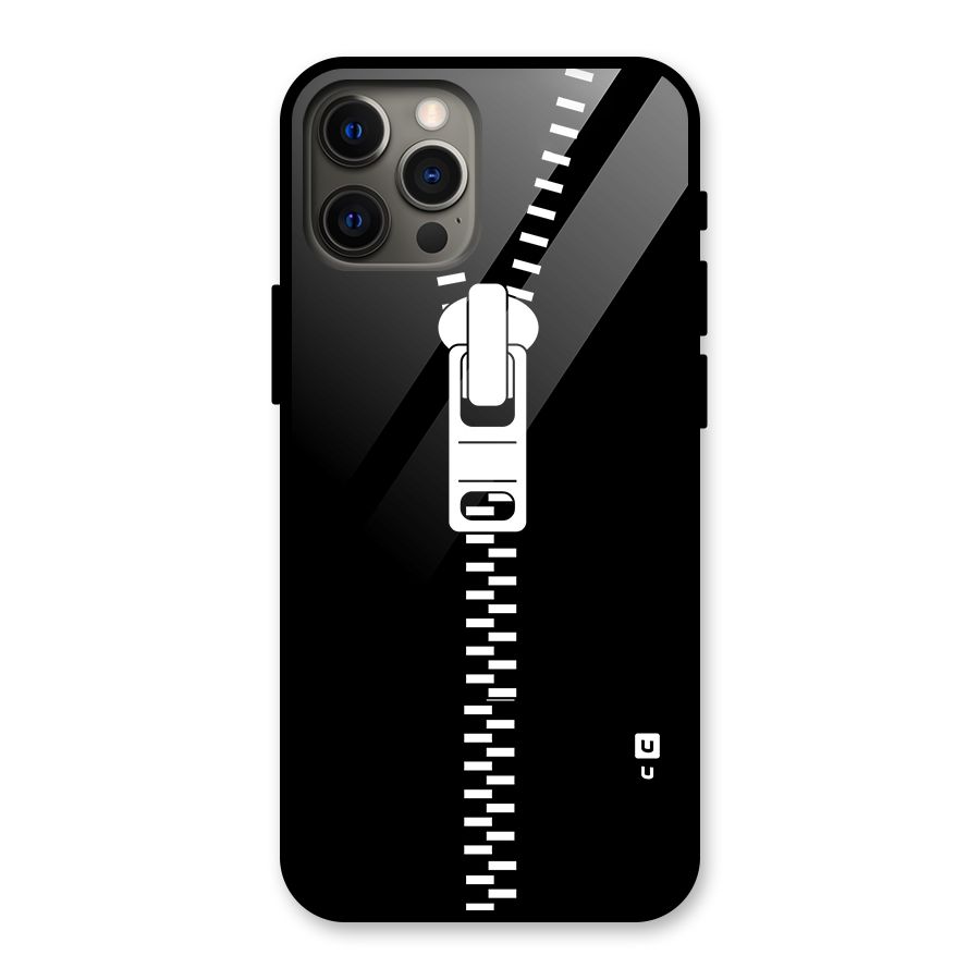 Black Zipper Glass Back Case for iPhone 12 Pro Max