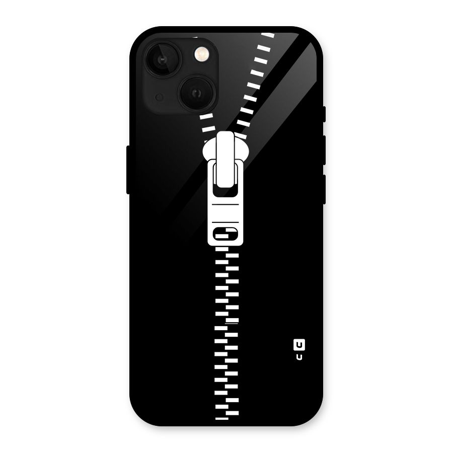 Black Zipper Glass Back Case for iPhone 13