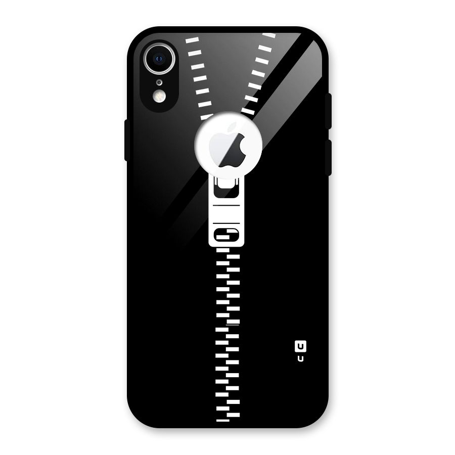 Black Zipper Glass Back Case for iPhone XR Logo Cut