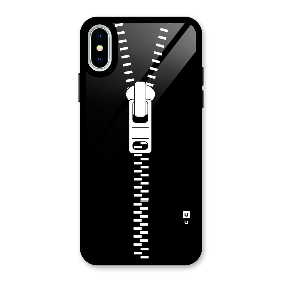 Black Zipper Glass Back Case for iPhone XS
