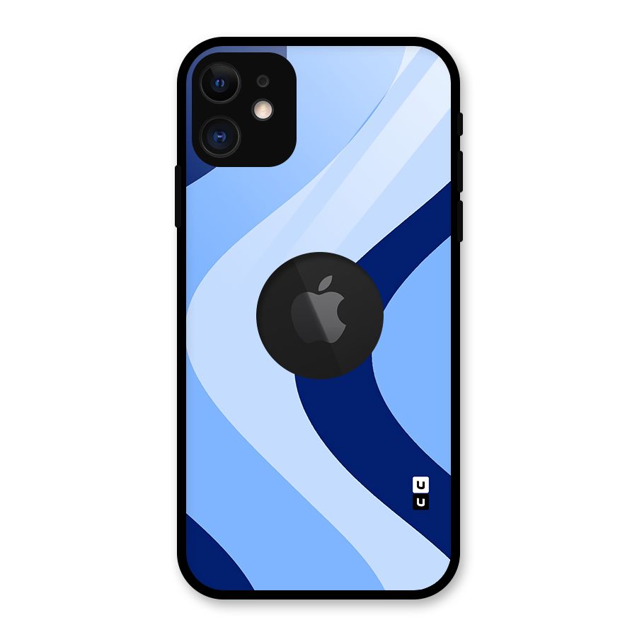 Blue Shade Curves Glass Back Case for iPhone 11 Logo Cut