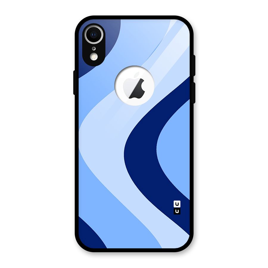 Blue Shade Curves Glass Back Case for iPhone XR Logo Cut