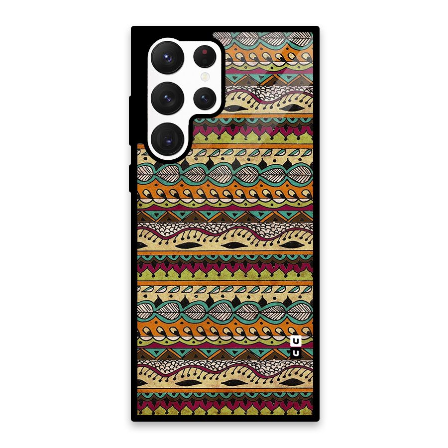 Bohemian Style Aztec Art Glass Back Case for Galaxy S22 Ultra 5G
