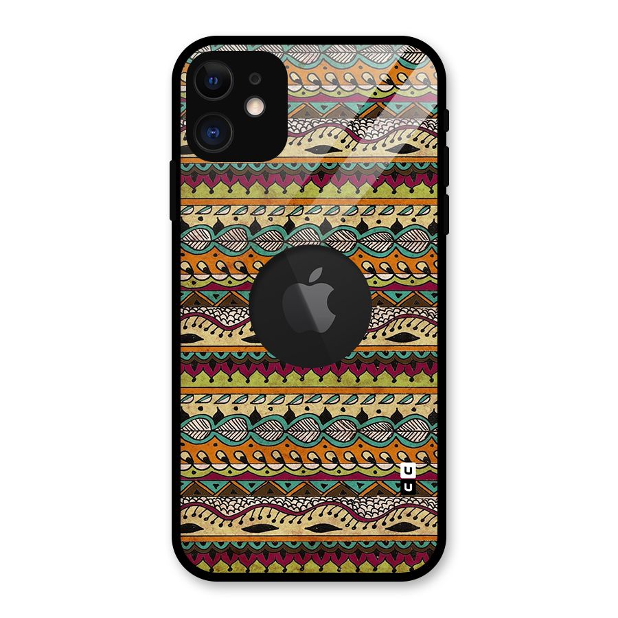 Bohemian Style Aztec Art Glass Back Case for iPhone 11 Logo Cut
