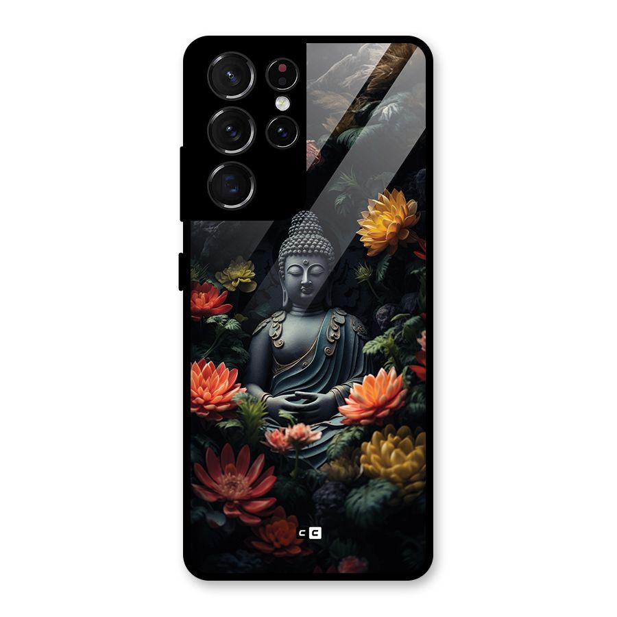 Buddha With Flower Glass Back Case for Galaxy S21 Ultra 5G