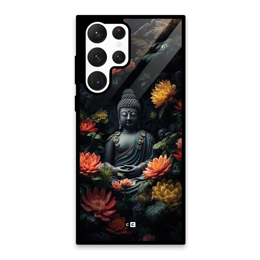 Buddha With Flower Glass Back Case for Galaxy S22 Ultra 5G