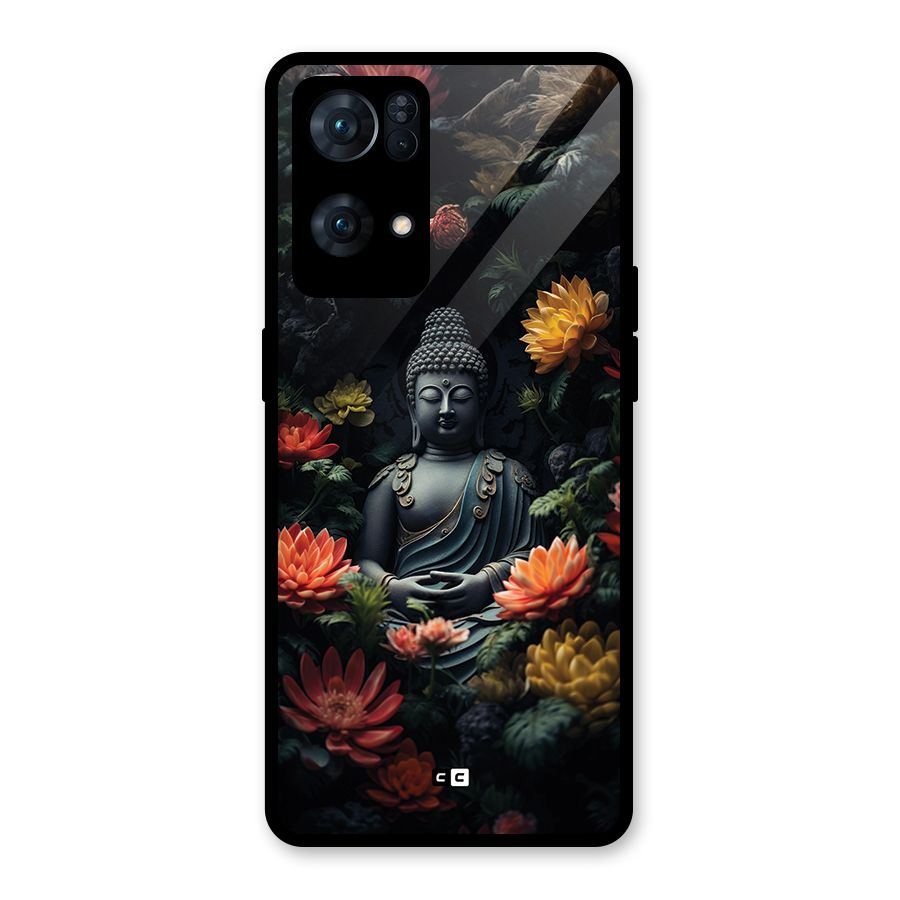 Buddha With Flower Glass Back Case for Oppo Reno7 Pro 5G