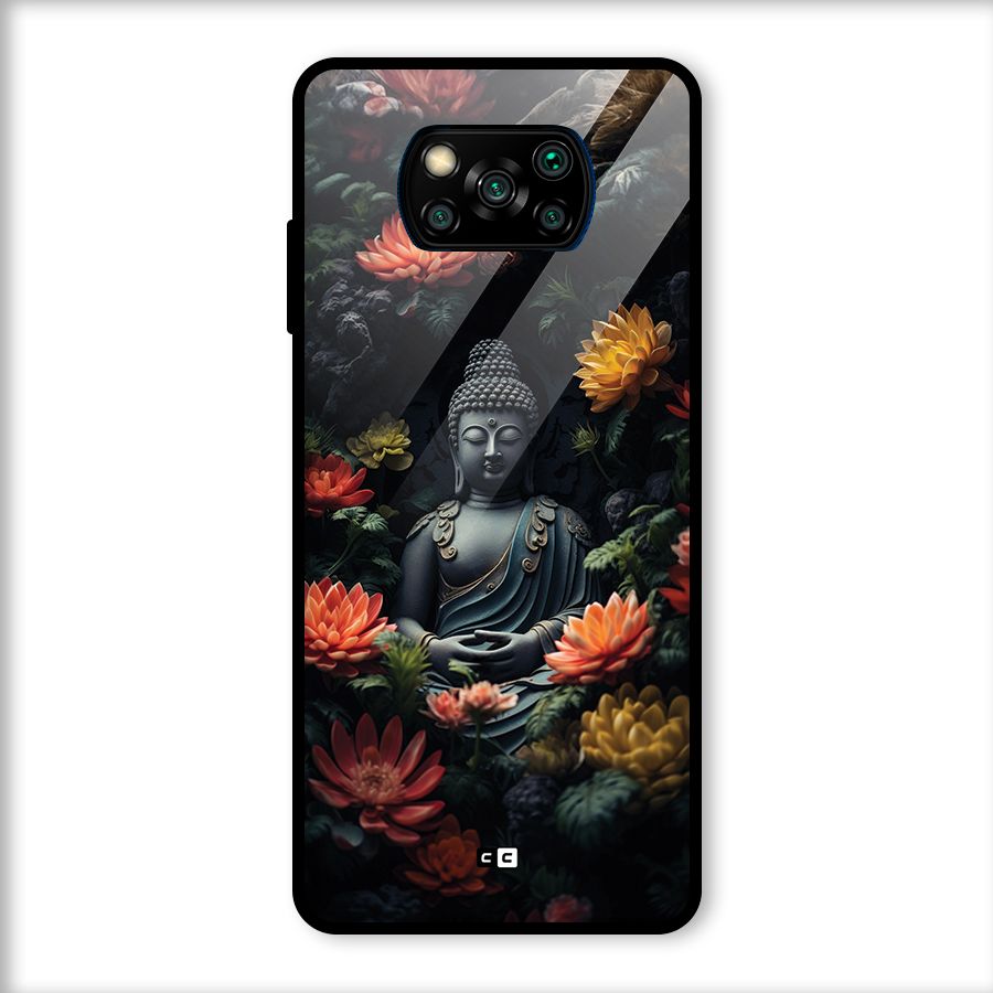 Buddha With Flower Glass Back Case for Poco X3