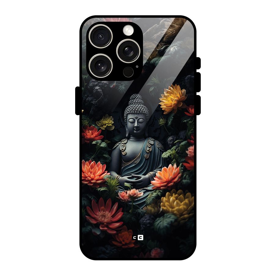 Buddha With Flower Glass Back Case for iPhone 15 Pro Max