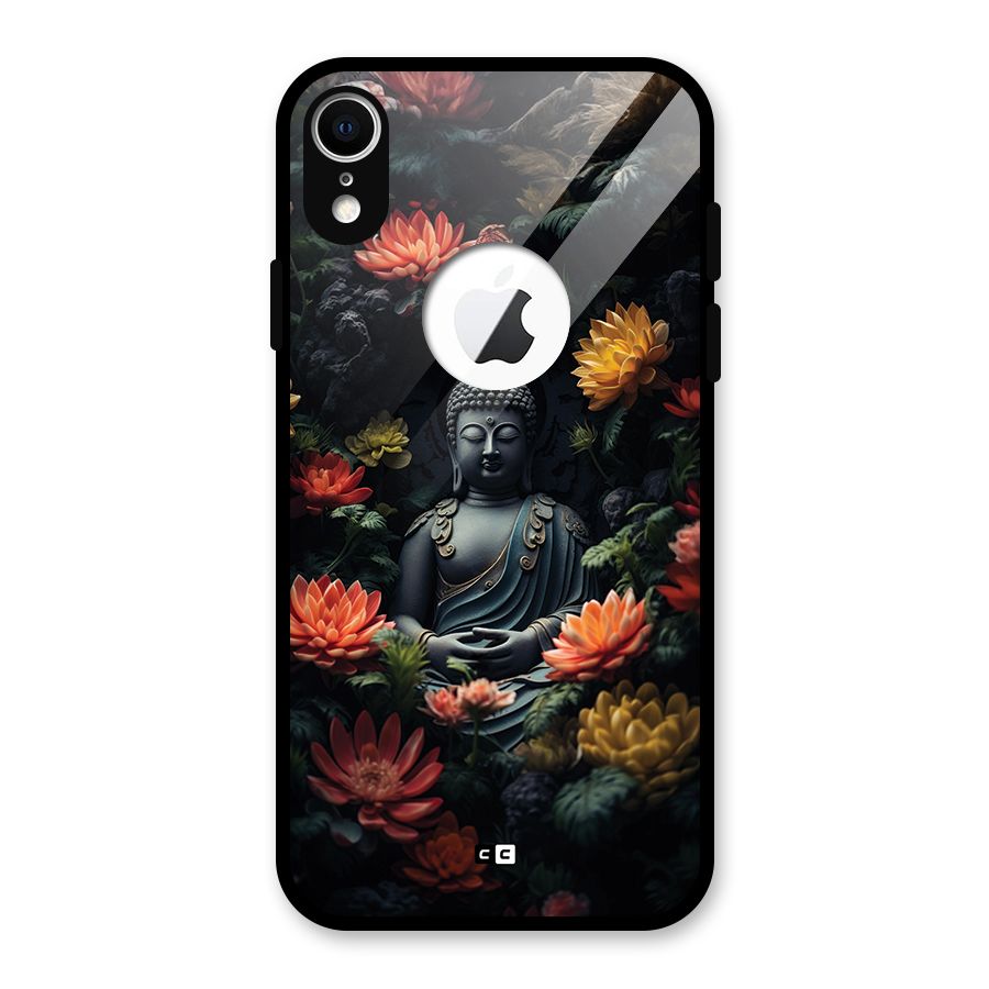 Buddha With Flower Glass Back Case for iPhone XR Logo Cut