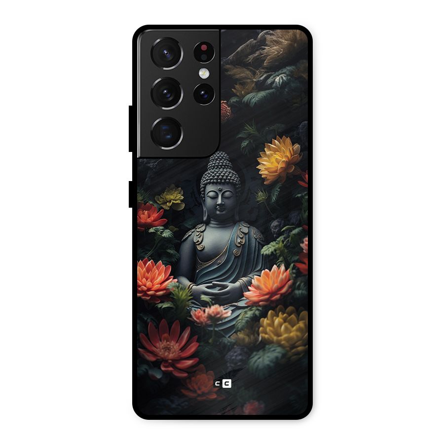 Buddha With Flower Metal Back Case for Galaxy S21 Ultra 5G