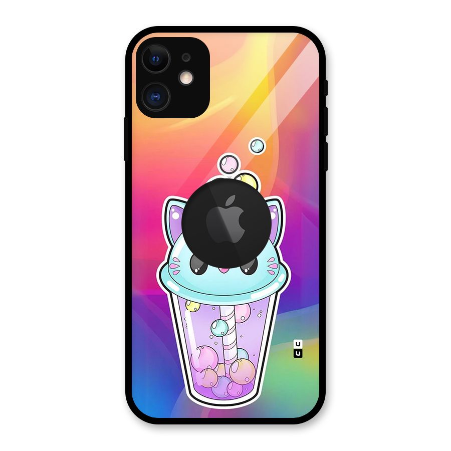 Cat Drink Glass Back Case for iPhone 11 Logo Cut