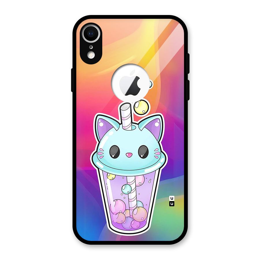 Cat Drink Glass Back Case for iPhone XR Logo Cut