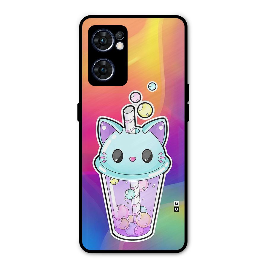 Cat Drink Metal Back Case for Oppo Reno7 5G