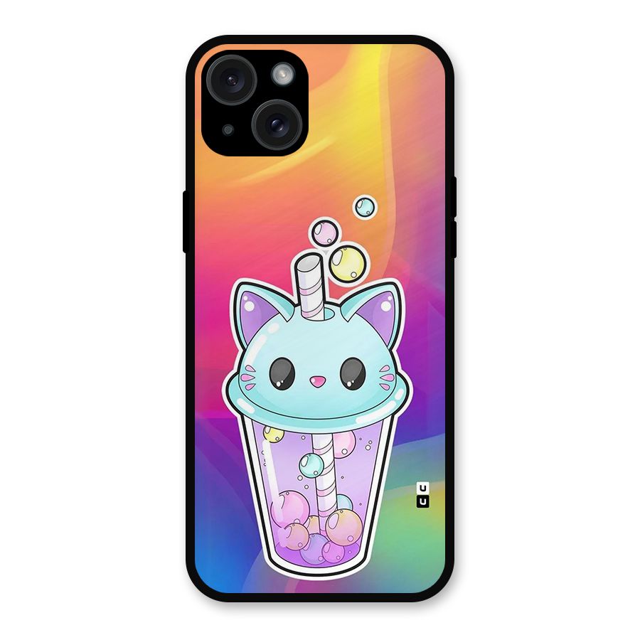 Cat Drink Metal Back Case for iPhone 15 Plus