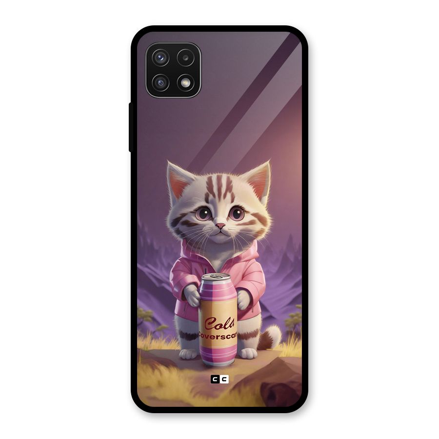 Cat Holding Can Glass Back Case for Galaxy A22 5G