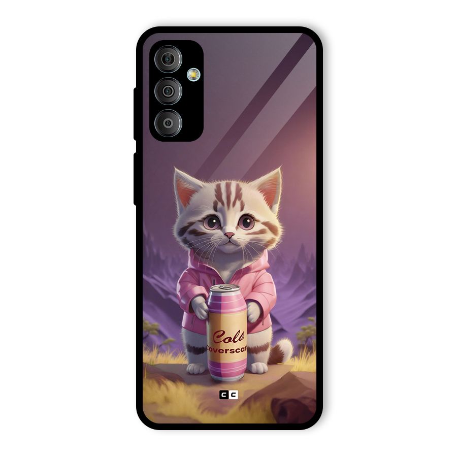 Cat Holding Can Glass Back Case for Galaxy F23