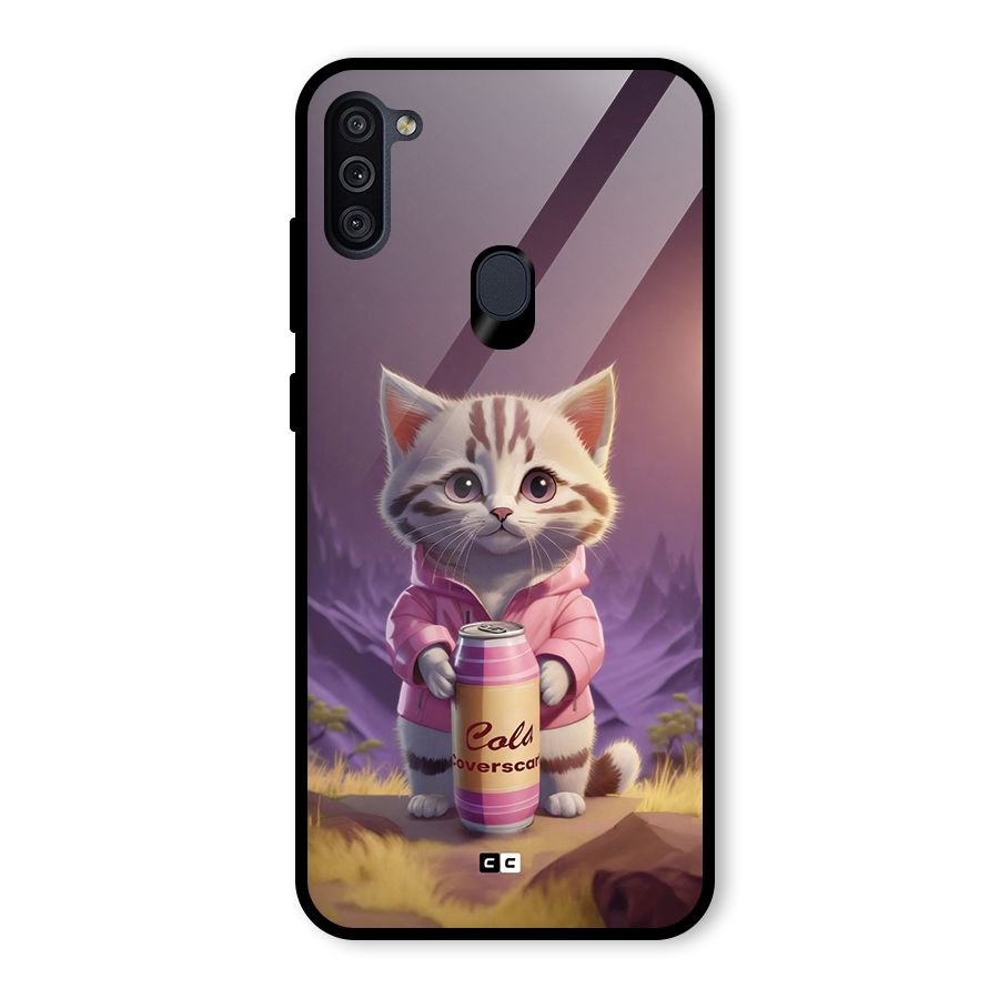 Cat Holding Can Glass Back Case for Galaxy M11