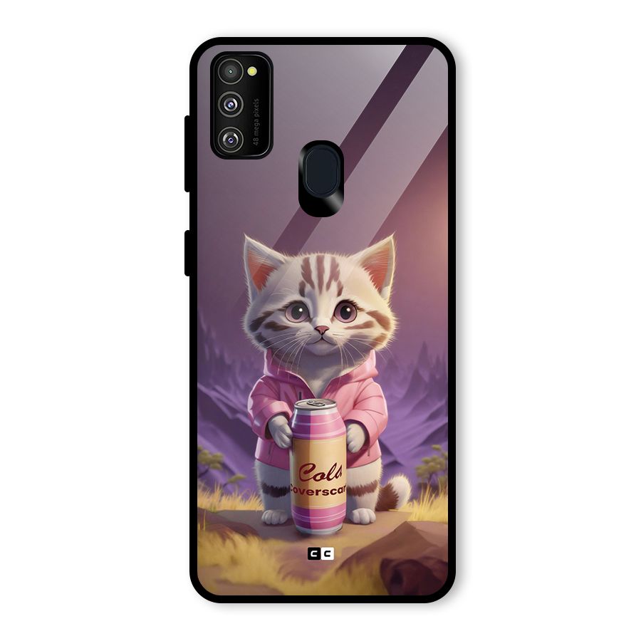 Cat Holding Can Glass Back Case for Galaxy M30s