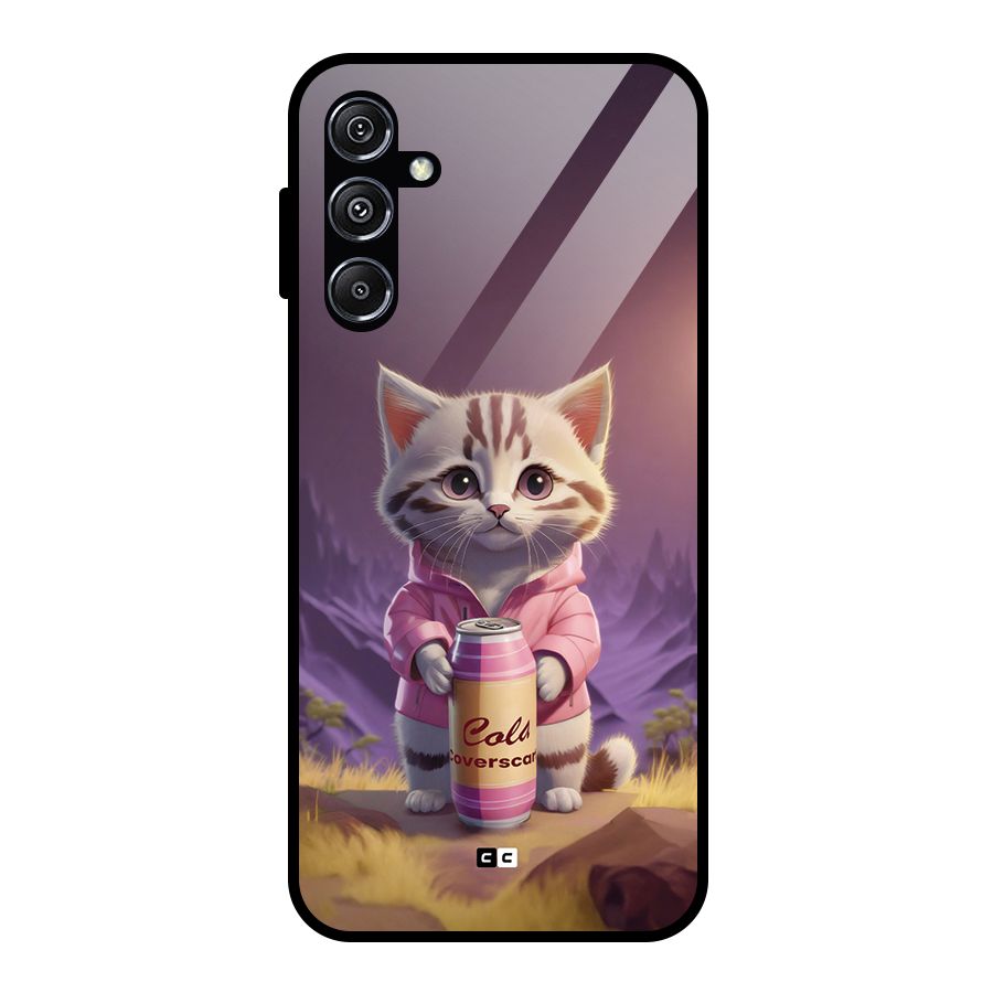 Cat Holding Can Glass Back Case for Galaxy M34 5G