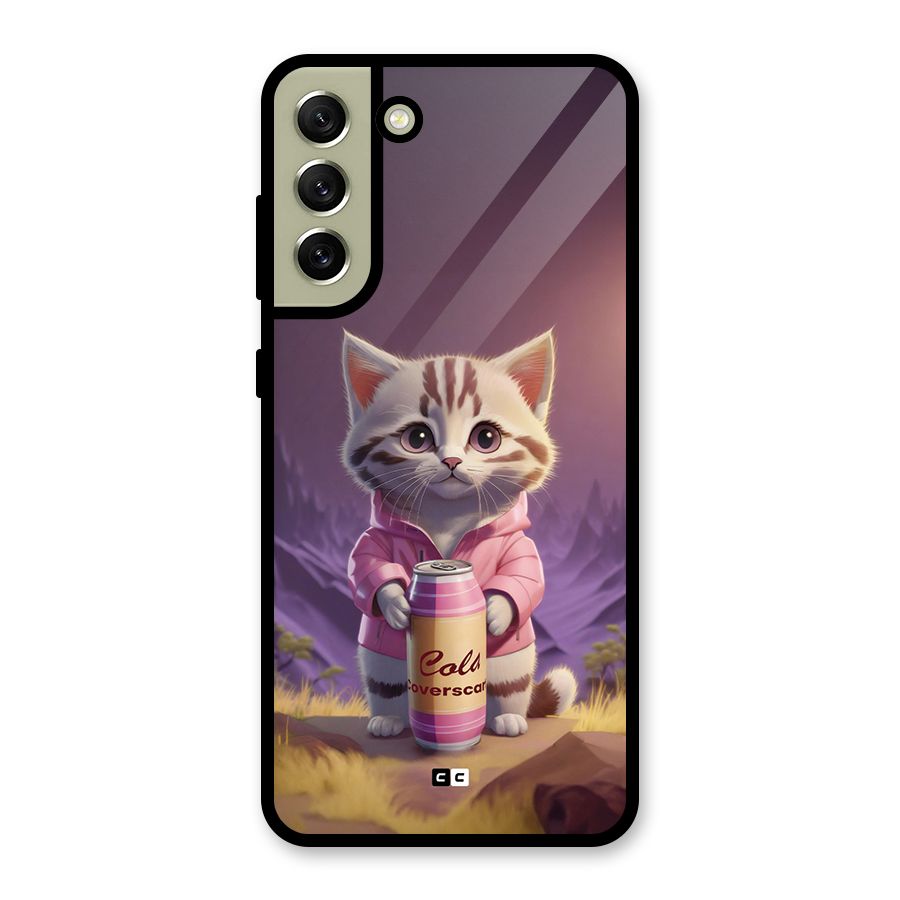 Cat Holding Can Glass Back Case for Galaxy S21 FE 5G