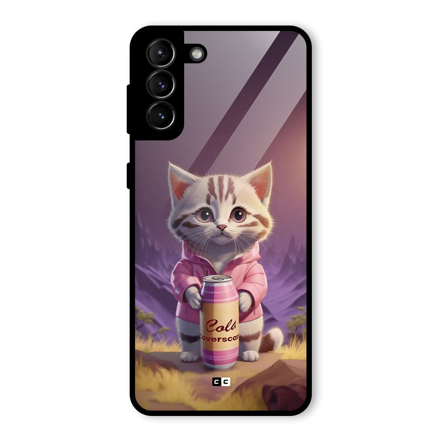 Cat Holding Can Glass Back Case for Galaxy S21 Plus
