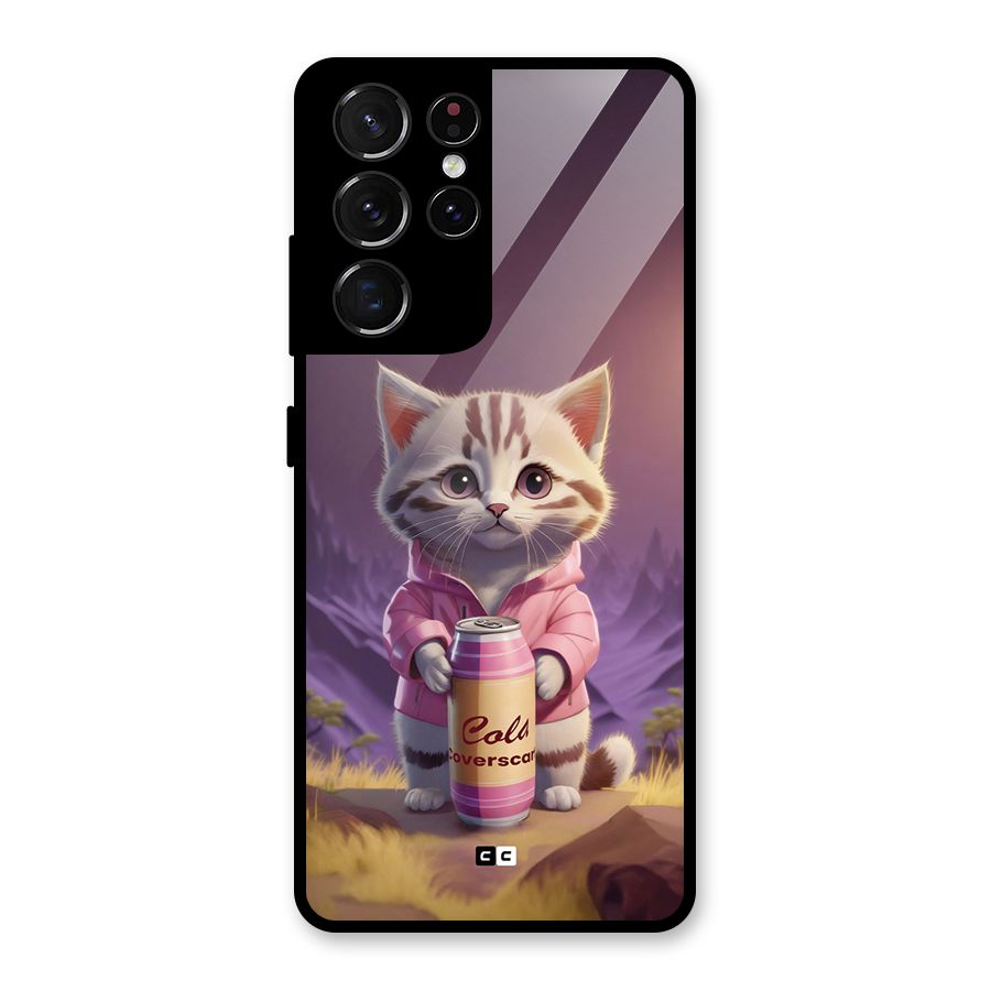 Cat Holding Can Glass Back Case for Galaxy S21 Ultra 5G