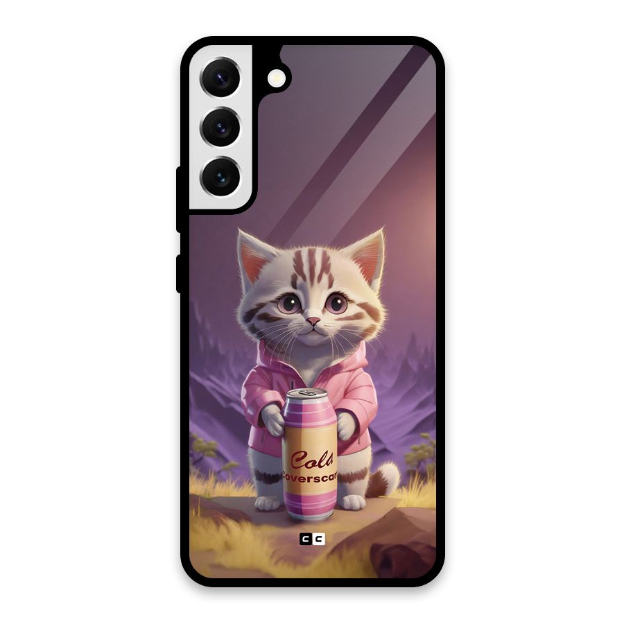Cat Holding Can Glass Back Case for Galaxy S22 Plus 5G