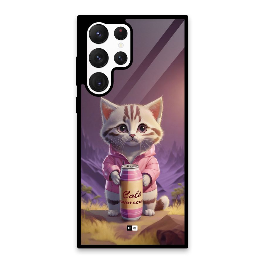 Cat Holding Can Glass Back Case for Galaxy S22 Ultra 5G