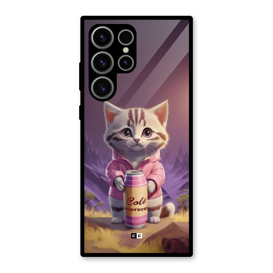 Cat Holding Can Glass Back Case for Galaxy S23 Ultra