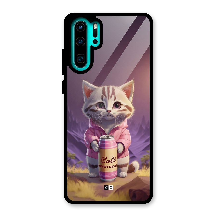 Cat Holding Can Glass Back Case for Huawei P30 Pro